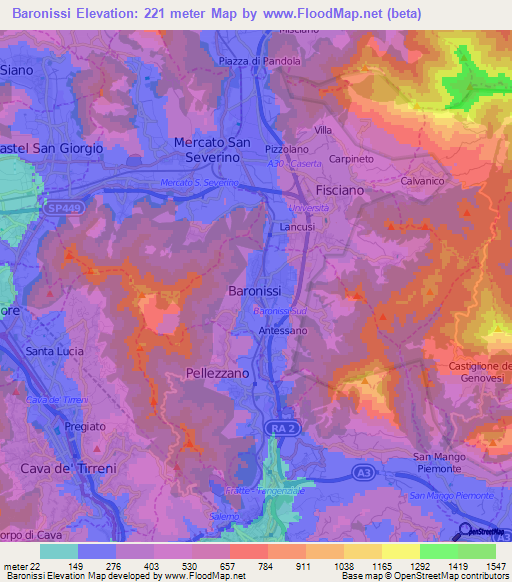 Baronissi,Italy Elevation Map