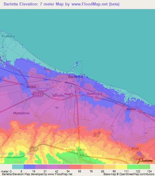 Barletta,Italy Elevation Map