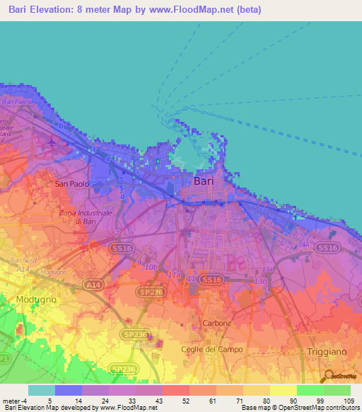 Bari,Italy Elevation Map