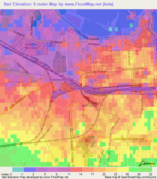 Bari,Italy Elevation Map