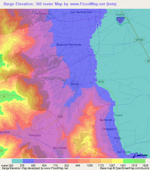 Barge,Italy Elevation Map