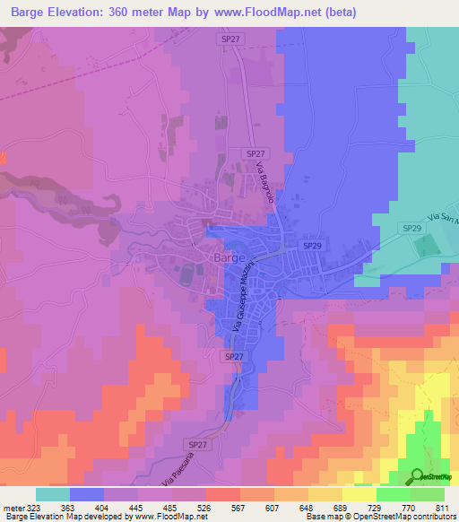 Barge,Italy Elevation Map