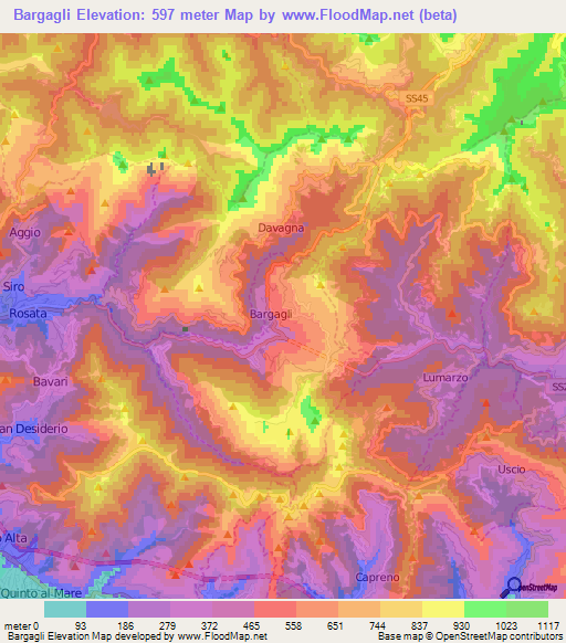 Bargagli,Italy Elevation Map