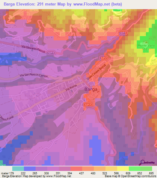 Barga,Italy Elevation Map