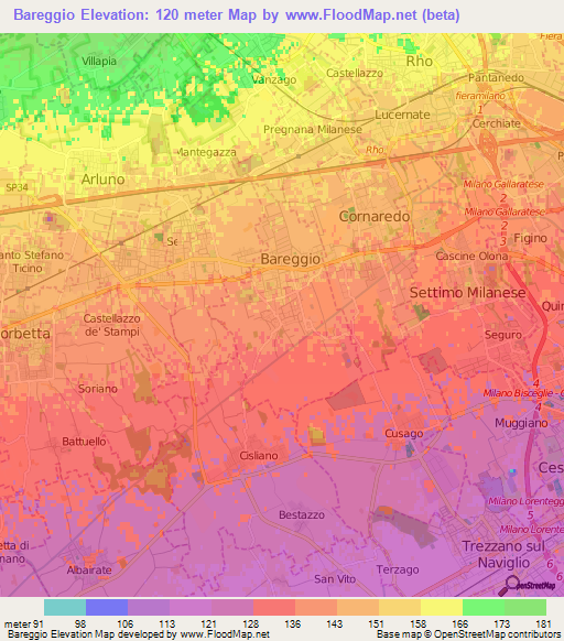 Bareggio,Italy Elevation Map