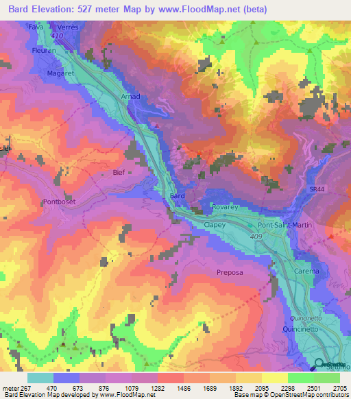 Bard,Italy Elevation Map