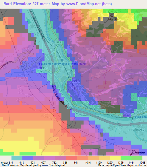 Bard,Italy Elevation Map