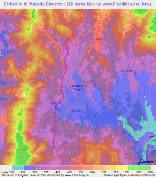 Barberino di Mugello,Italy Elevation Map