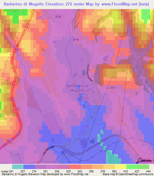 Barberino di Mugello,Italy Elevation Map