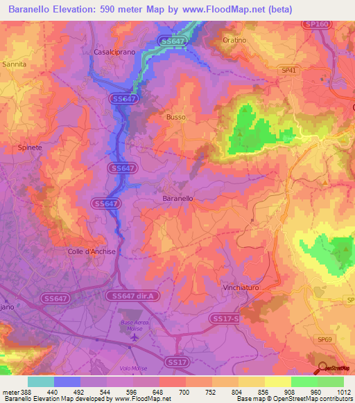 Baranello,Italy Elevation Map