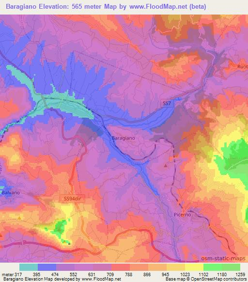 Baragiano,Italy Elevation Map