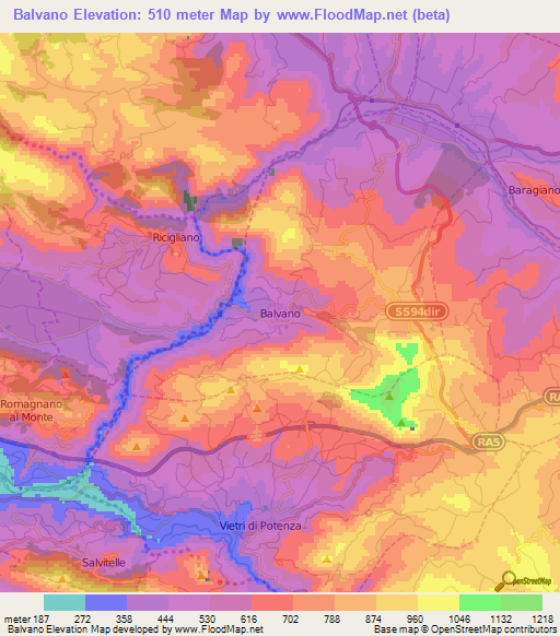 Balvano,Italy Elevation Map