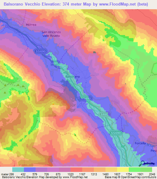 Balsorano Vecchio,Italy Elevation Map