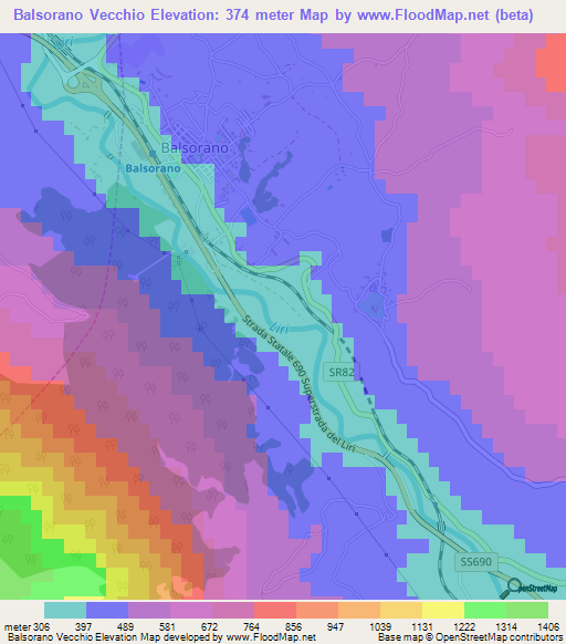 Balsorano Vecchio,Italy Elevation Map