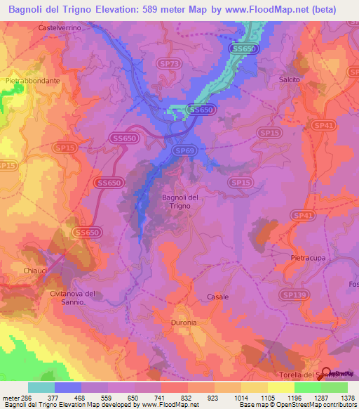 Bagnoli del Trigno,Italy Elevation Map