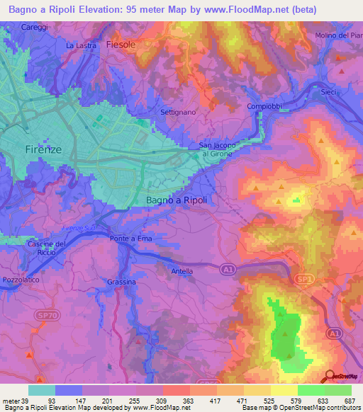 Bagno a Ripoli,Italy Elevation Map