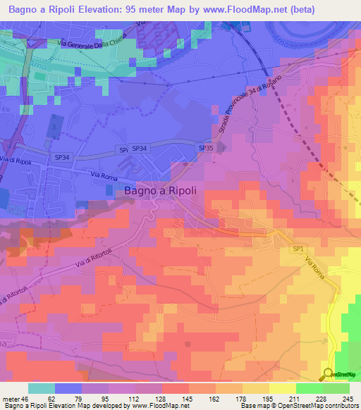 Bagno a Ripoli,Italy Elevation Map