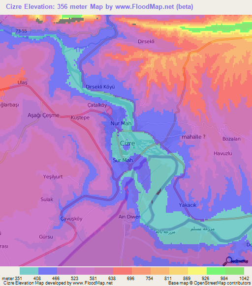 Cizre,Turkey Elevation Map