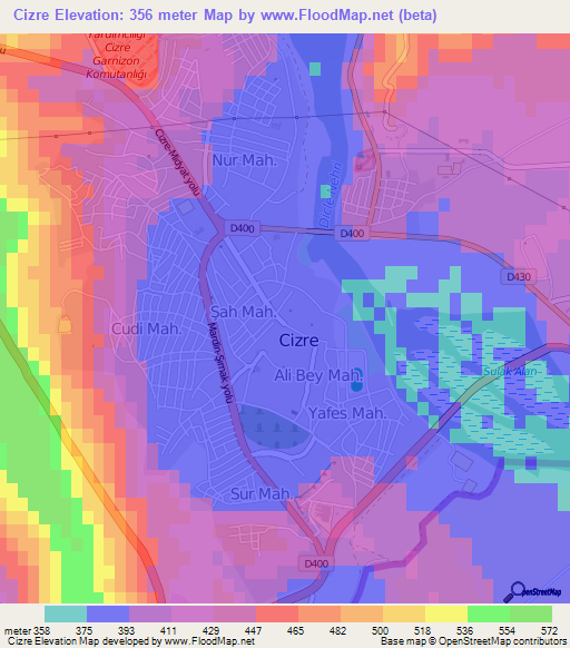 Cizre,Turkey Elevation Map