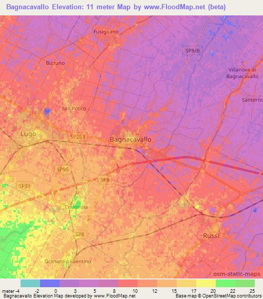 Bagnacavallo,Italy Elevation Map