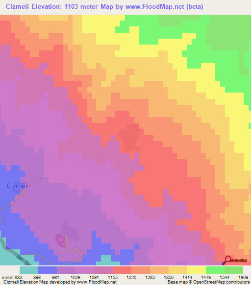 Cizmeli,Turkey Elevation Map