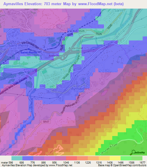 Aymavilles,Italy Elevation Map