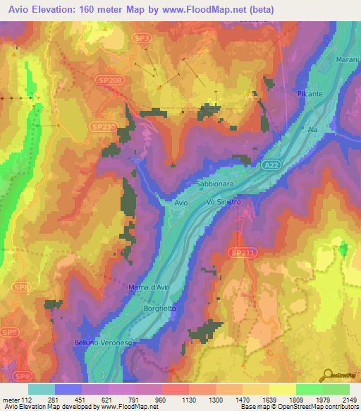 Avio,Italy Elevation Map