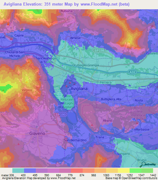 Avigliana,Italy Elevation Map