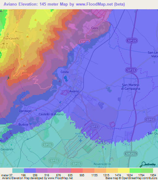 Aviano,Italy Elevation Map