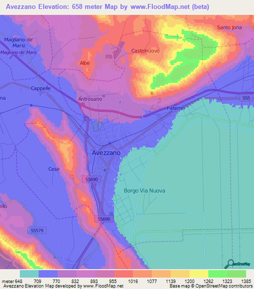 Avezzano,Italy Elevation Map