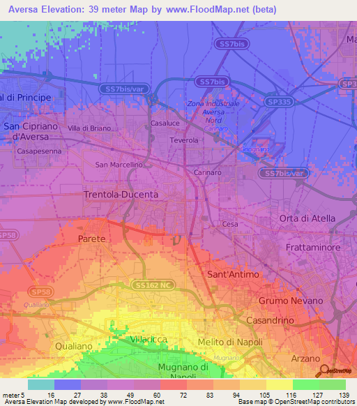 Aversa,Italy Elevation Map