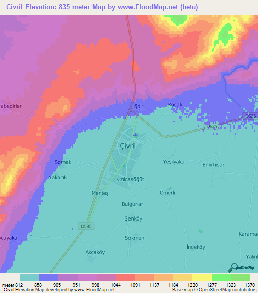 Civril,Turkey Elevation Map