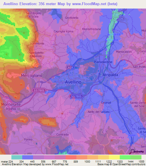 Avellino,Italy Elevation Map