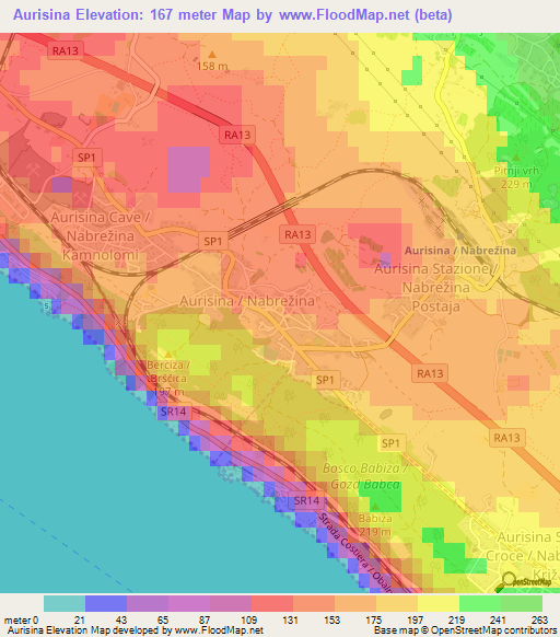 Aurisina,Italy Elevation Map