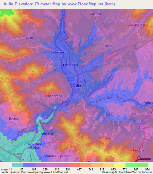 Aulla,Italy Elevation Map