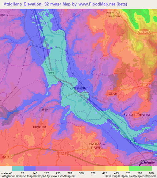 Attigliano,Italy Elevation Map