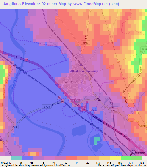 Attigliano,Italy Elevation Map