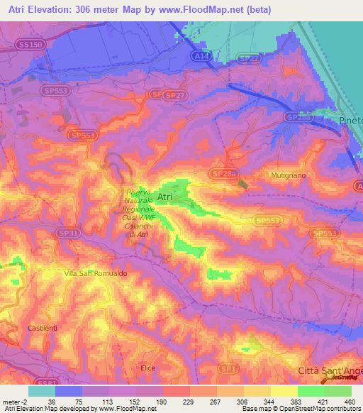 Atri,Italy Elevation Map