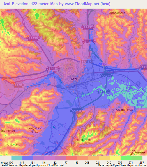 Asti,Italy Elevation Map