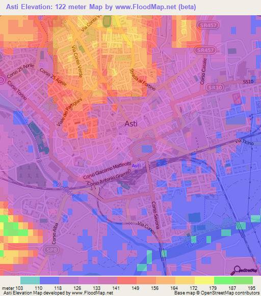 Asti,Italy Elevation Map