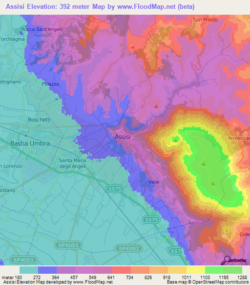 Assisi,Italy Elevation Map