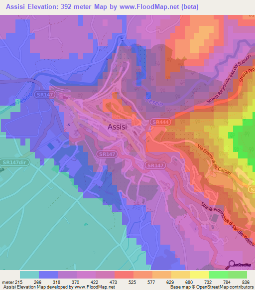 Assisi,Italy Elevation Map