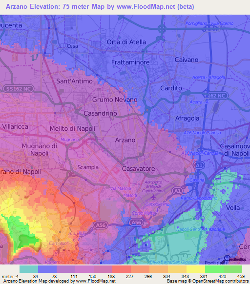 Arzano,Italy Elevation Map