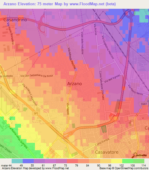 Arzano,Italy Elevation Map