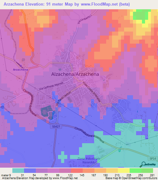 Arzachena,Italy Elevation Map