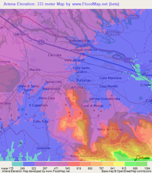 Artena,Italy Elevation Map