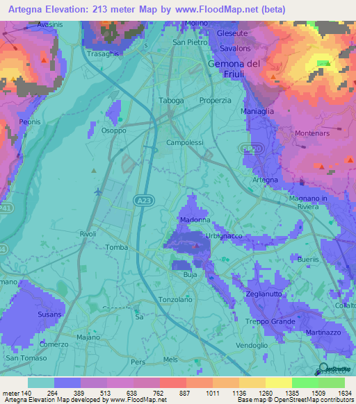 Artegna,Italy Elevation Map