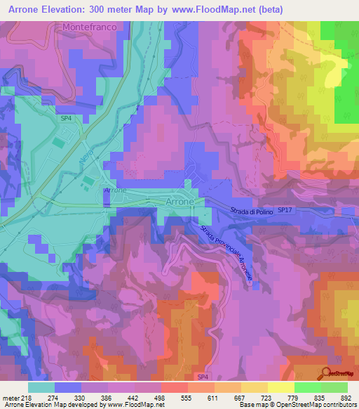 Arrone,Italy Elevation Map