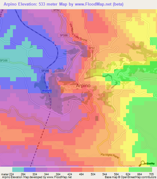 Arpino,Italy Elevation Map