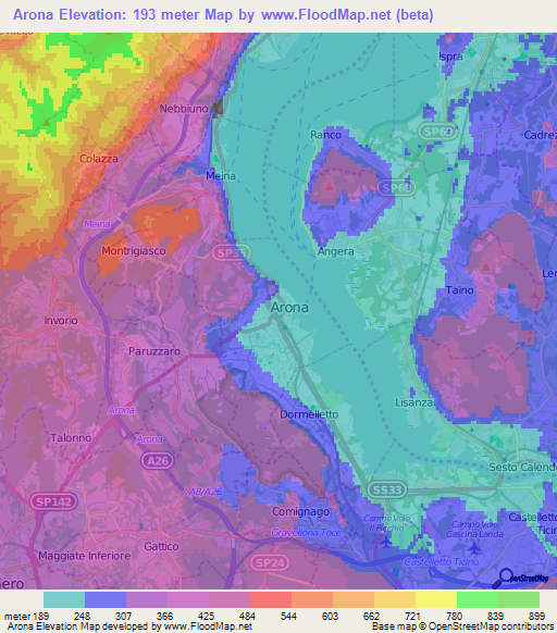 Arona,Italy Elevation Map